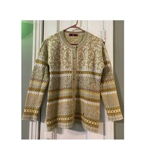 EUC Stylish Beige and Yellow Embellished Cardigan Size XXL